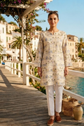 Premium White Printed Cotton Kurti for Women – Scenic Palm & Beach Print | Summer Casual Wear