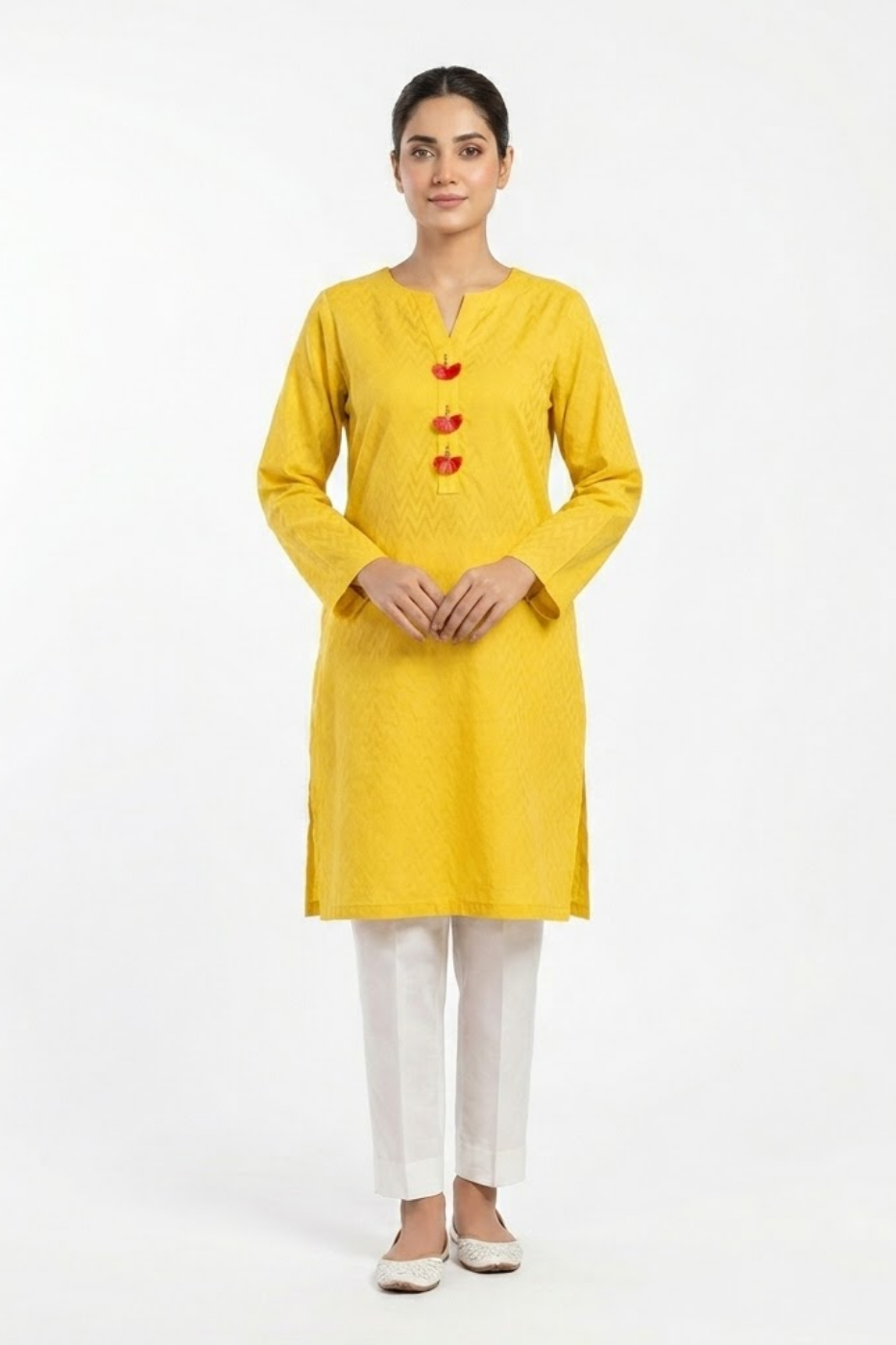 Premium Mustard Yellow Cotton Kurti for Women – Tassel Neck Design | Trendy Summer Casual Wear