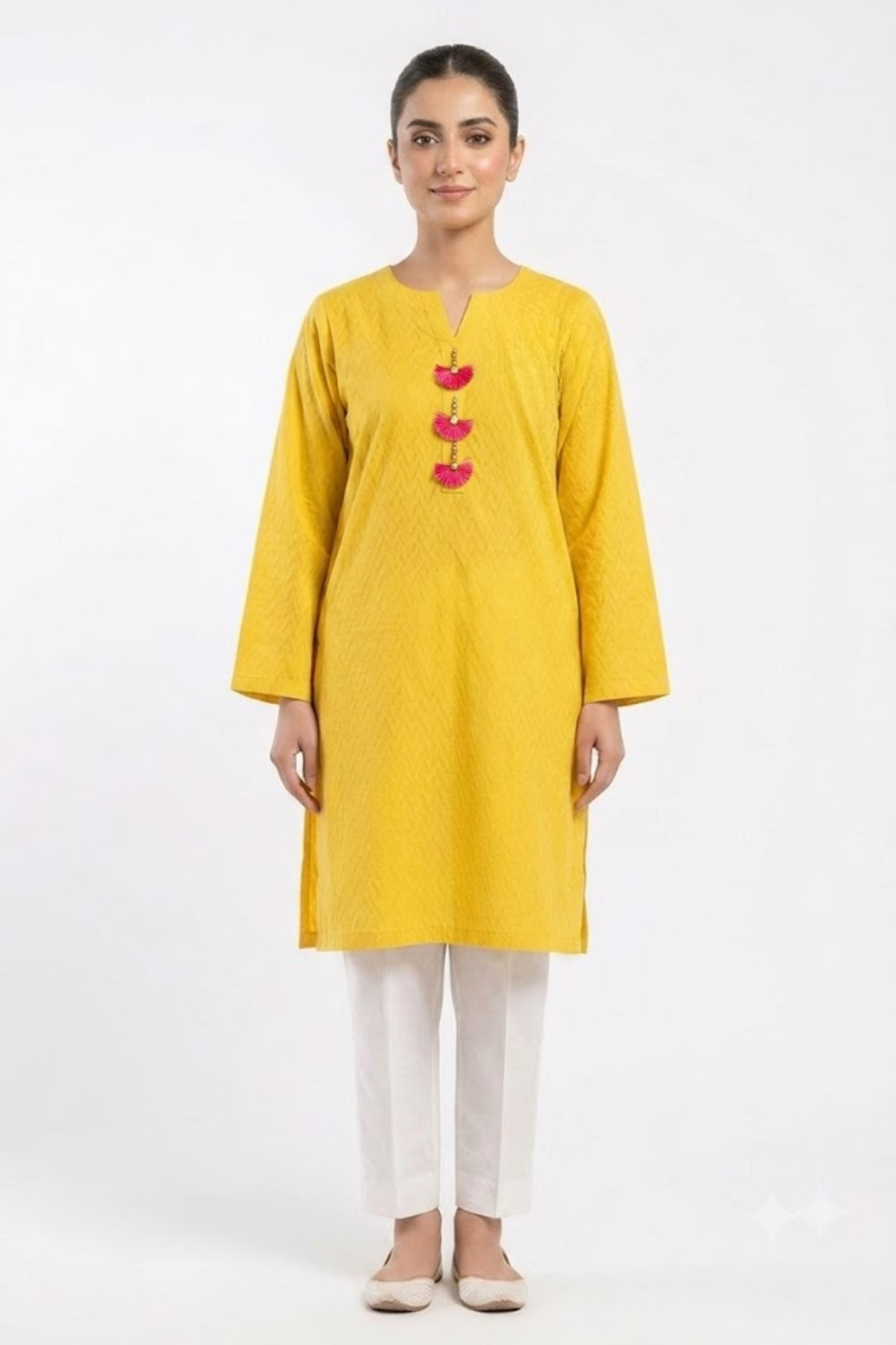 Premium Mustard Yellow Cotton Kurti for Women – Tassel Neck Design | Trendy Summer Casual Wear