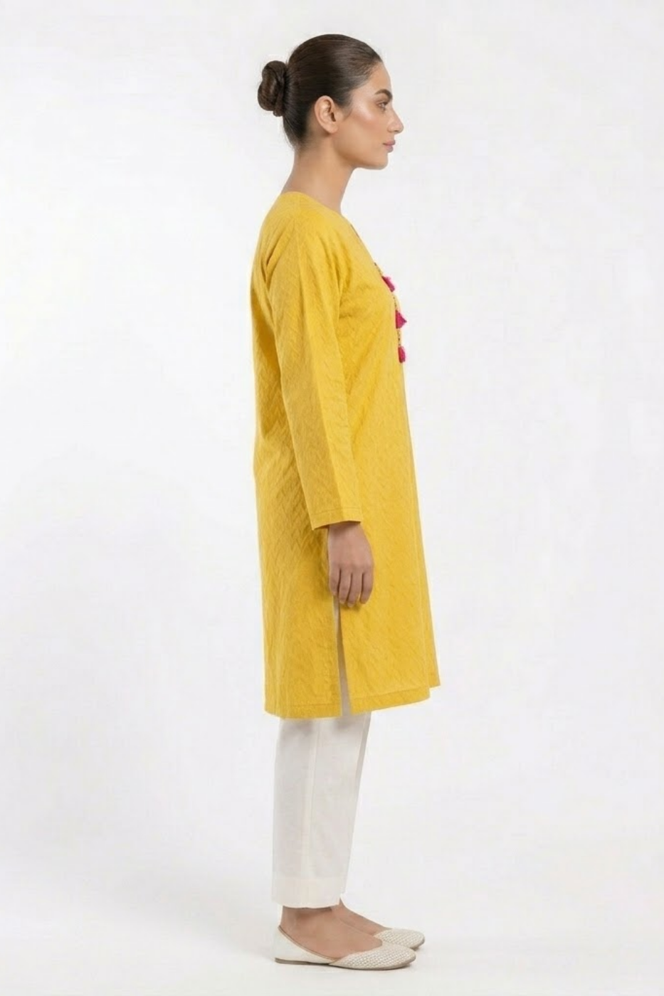 Premium Mustard Yellow Cotton Kurti for Women – Tassel Neck Design | Trendy Summer Casual Wear