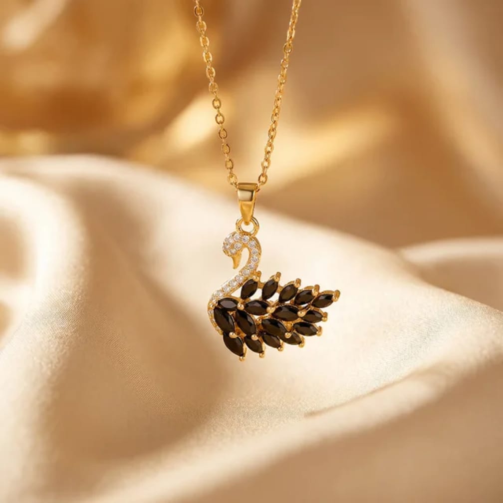 Elegant Crystal Swan Pendant Necklace for Women – Stainless Steel