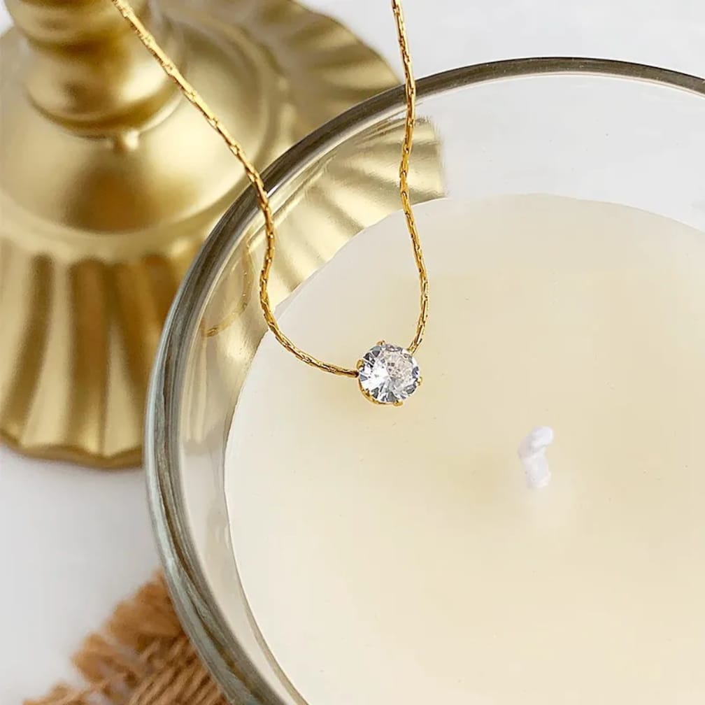Minimalist Crystal Solitaire Necklace for Women – Gold Plated Stainless Steel