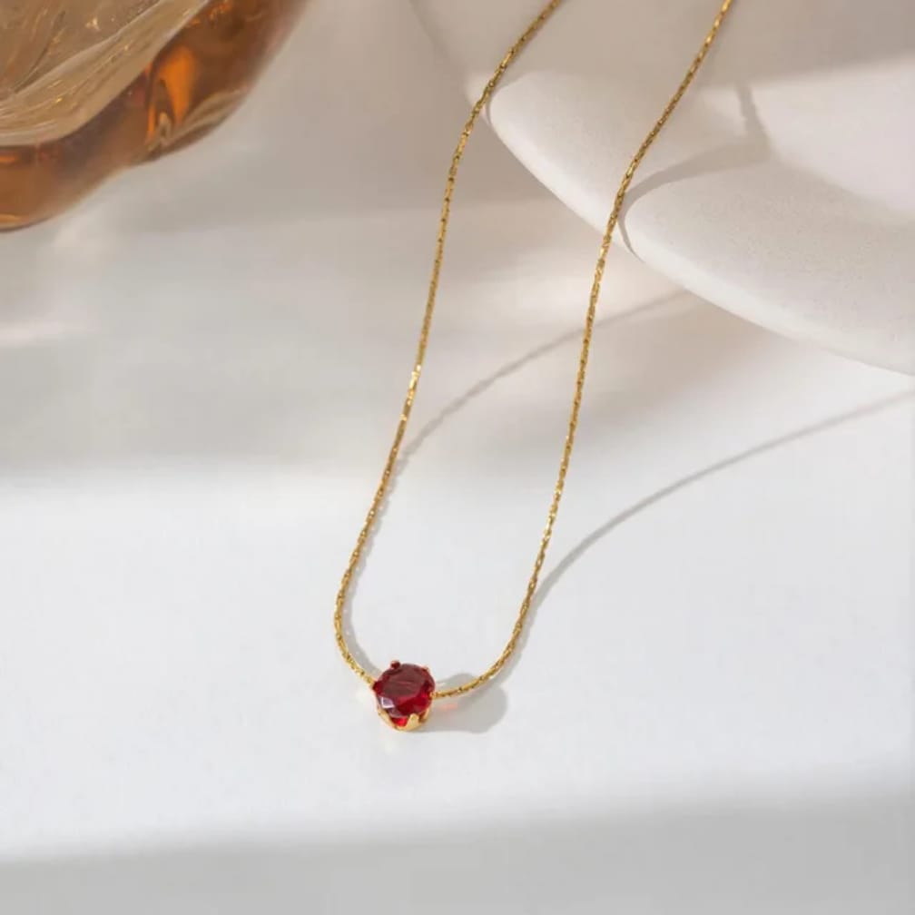 Minimalist Crystal Solitaire Necklace for Women – Gold Plated Stainless Steel