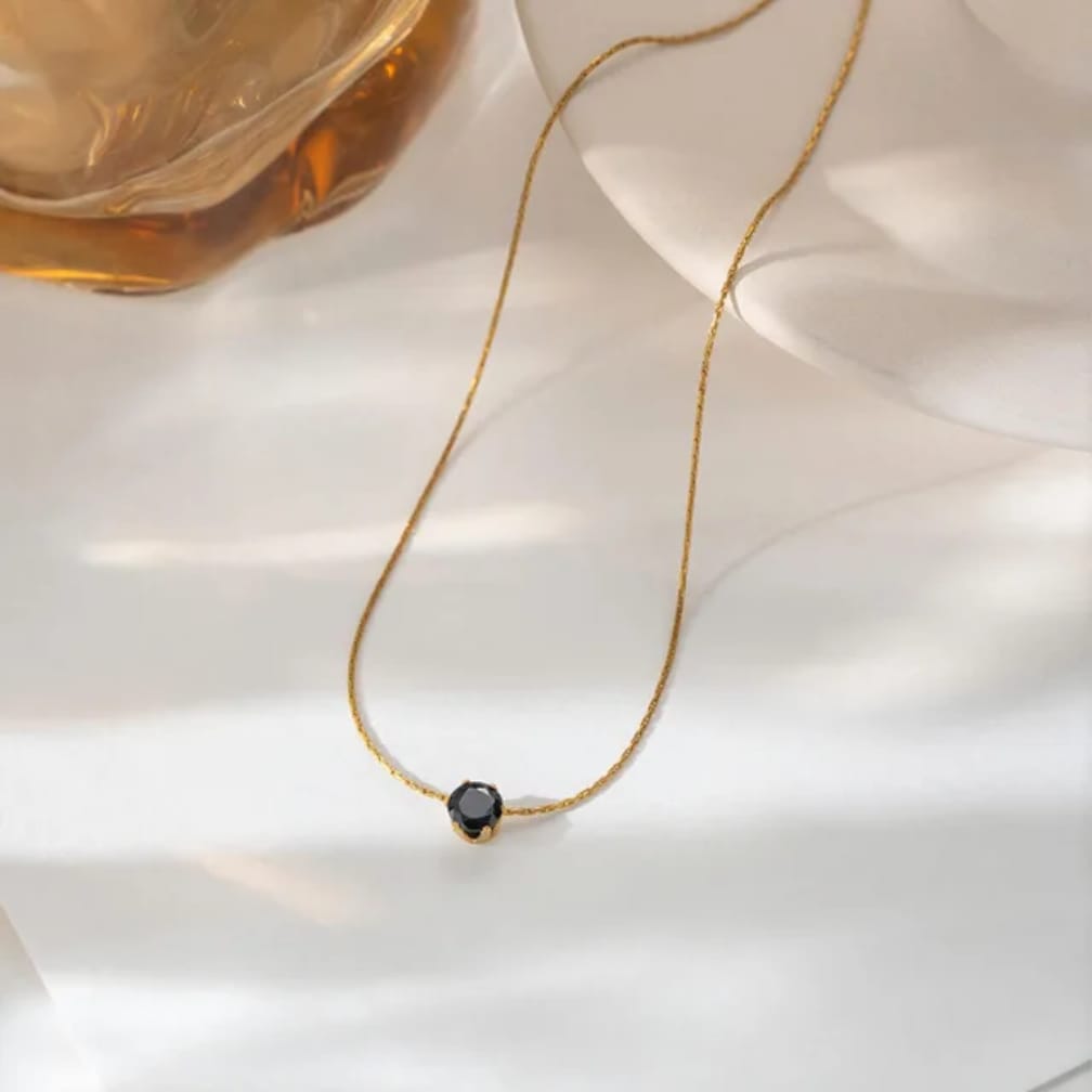 Minimalist Crystal Solitaire Necklace for Women – Gold Plated Stainless Steel
