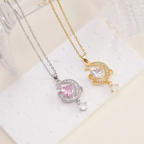 Luna Heart Crystal Necklace for Women – Stainless Steel Celestial Pendant
