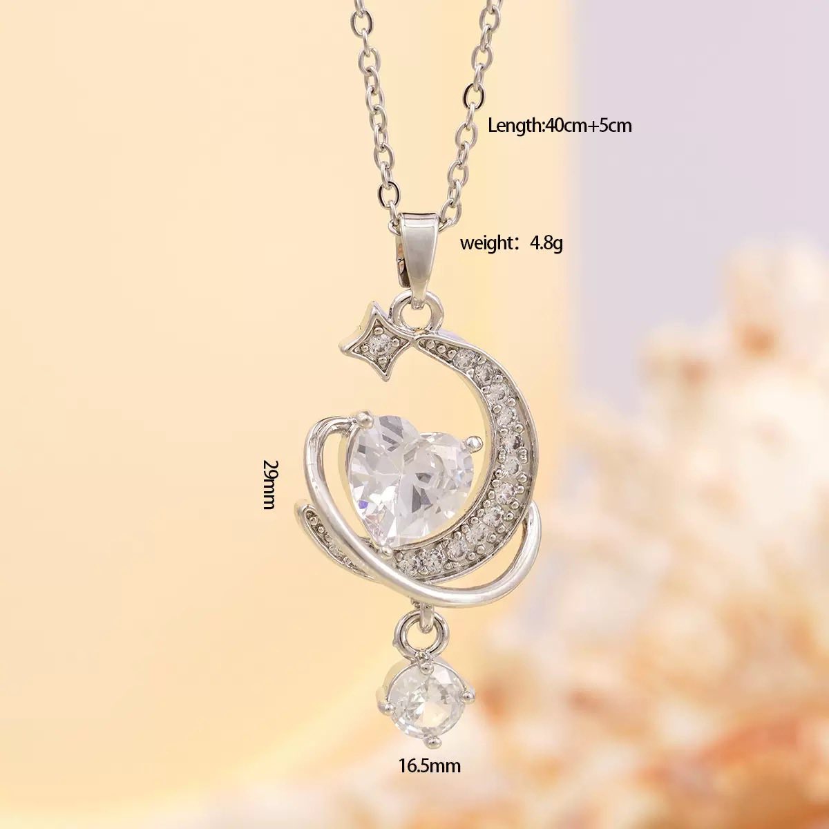 Luna Heart Crystal Necklace for Women – Stainless Steel Celestial Pendant